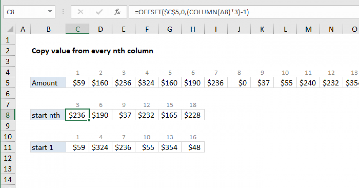 Copy value from every nth column Excel formula Exceljet